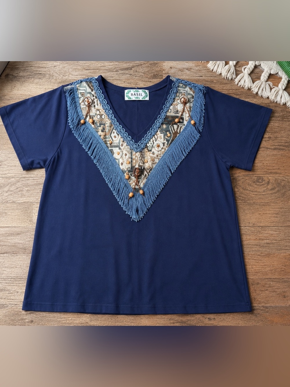 Authentic Vintage 90s BASIL Southwestern Fringe Tapestry Top Boho Western